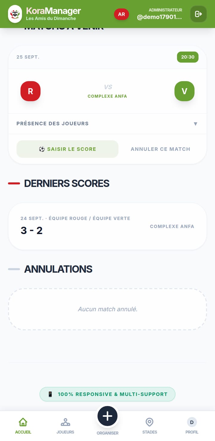 Carte d'un match à venir sur l'accueil